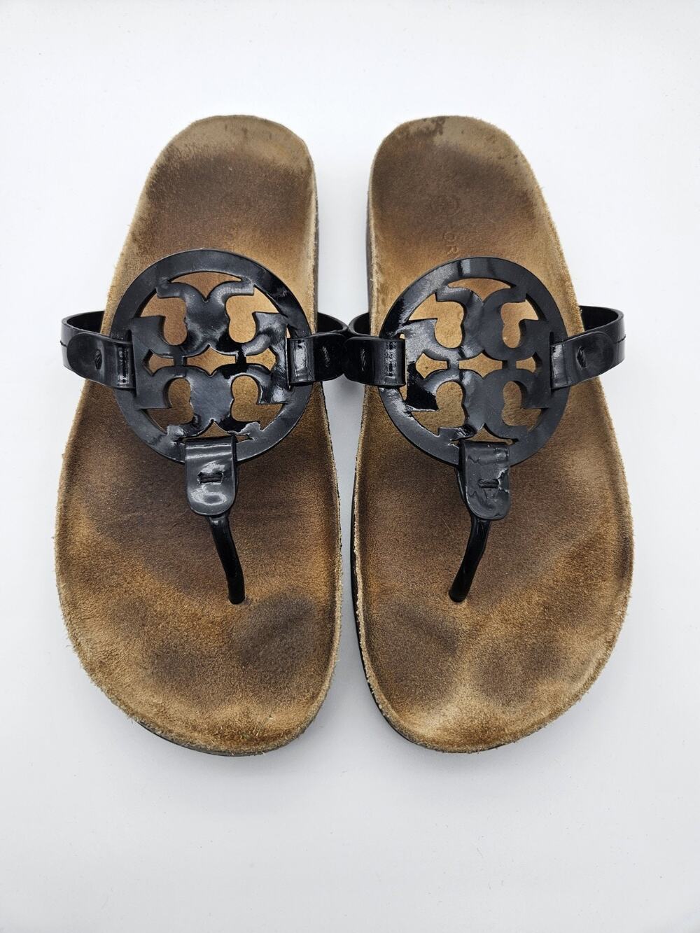 Tory Burch Black Miller Cork Logo Thong Slip-On Sandals Women's sz 9